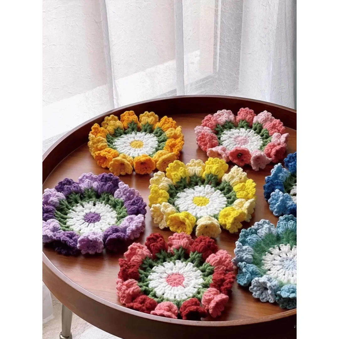 新手初学手工编织diy材料包毛线团钩针铃兰花朵杯垫送同事礼物