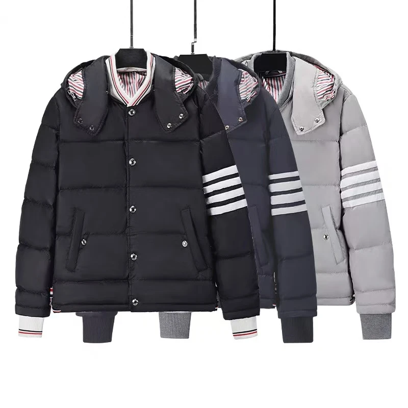 冬季新款TB经典四条杠短款连帽羽绒服男女同款保暖翻领羽绒外套潮