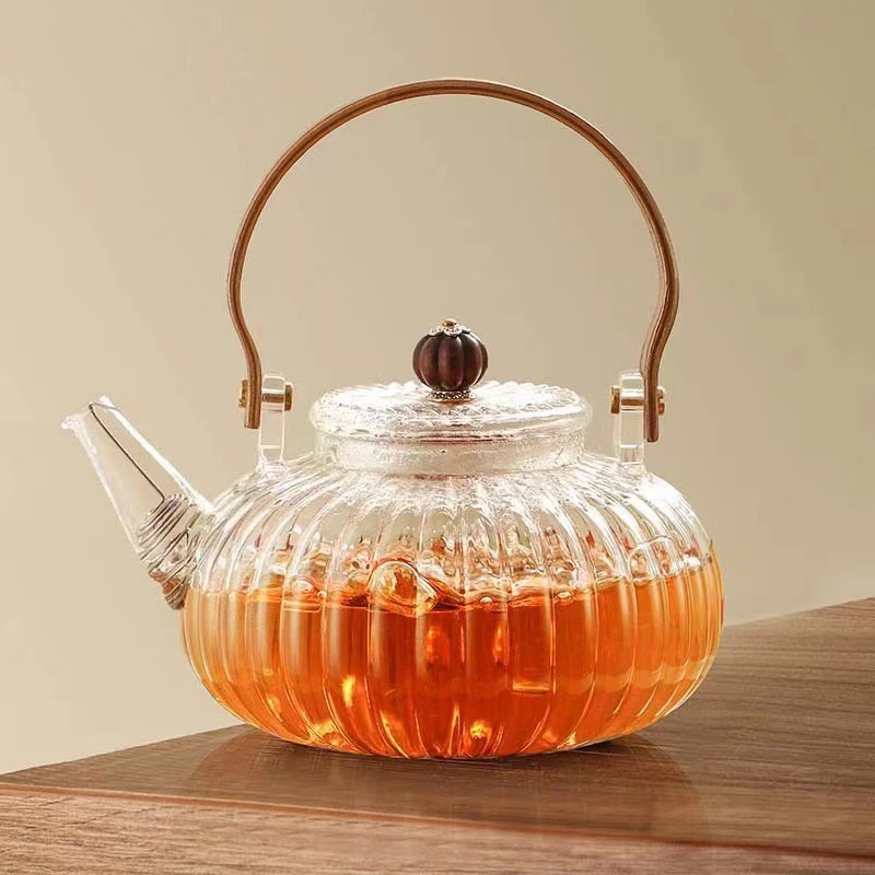 耐高温提梁壶玻璃壶家用煮茶器茶壶蒸汽烧日式南瓜壶泡茶壶提梁壶