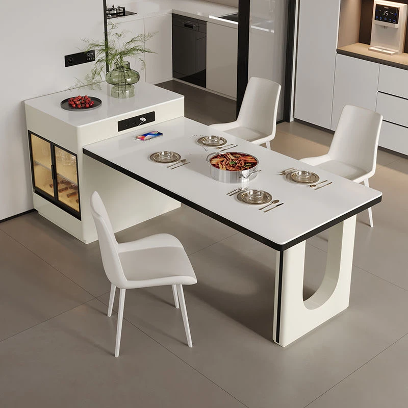 轻奢餐桌岩板岛台家用伸缩桌子多功能餐桌一桌四椅岛岛台餐桌一体