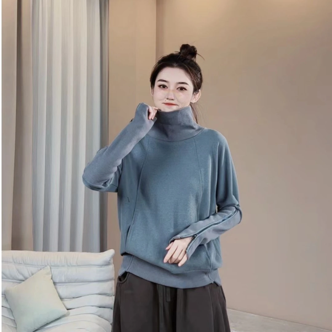 7075  拉链款时尚高领纯色长袖打底百搭卫衣