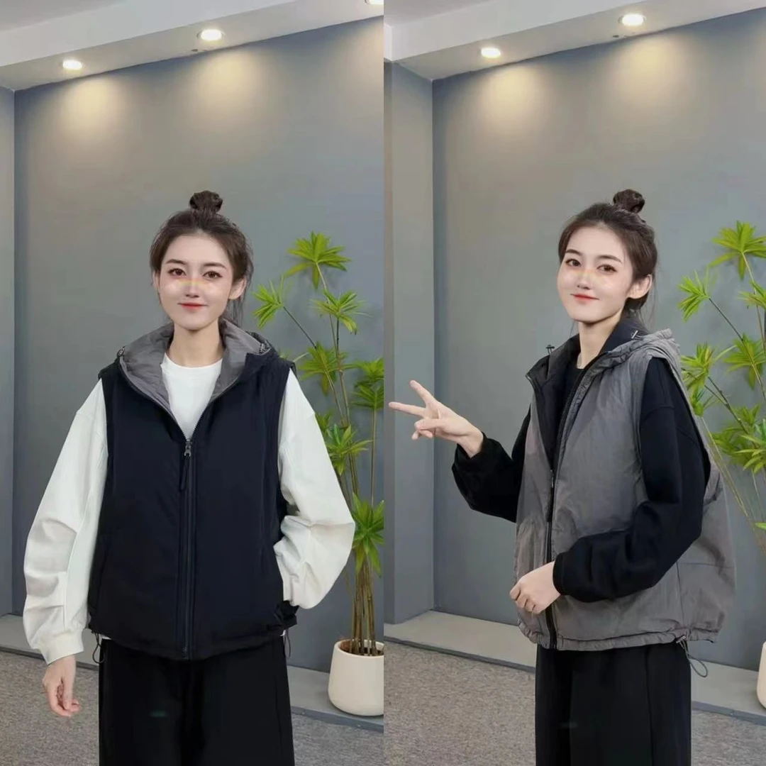 3460两面穿休闲百搭撞色连帽棉马甲