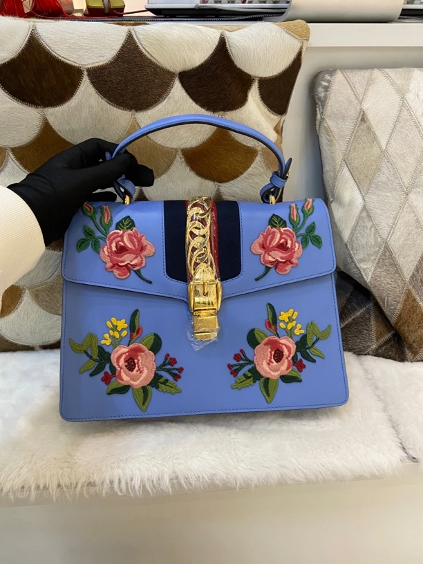 95新 GUCCI/古驰 Gucci 蓝色花卉大号塞尔维亚