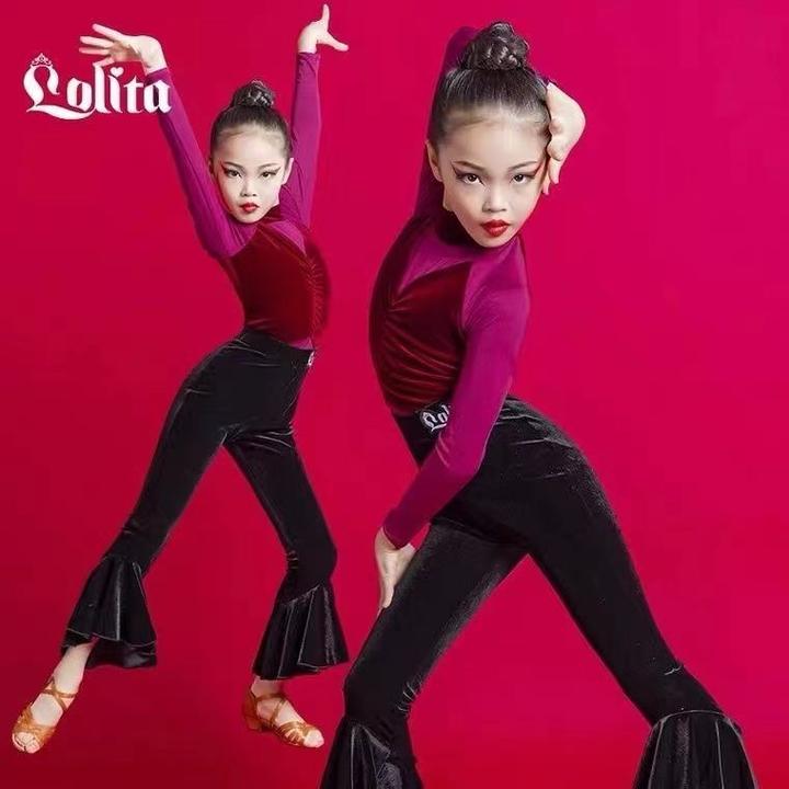 冬季新款女童拉丁舞蹈套装儿童长袖拉丁裤练功服少儿演出服表演服
