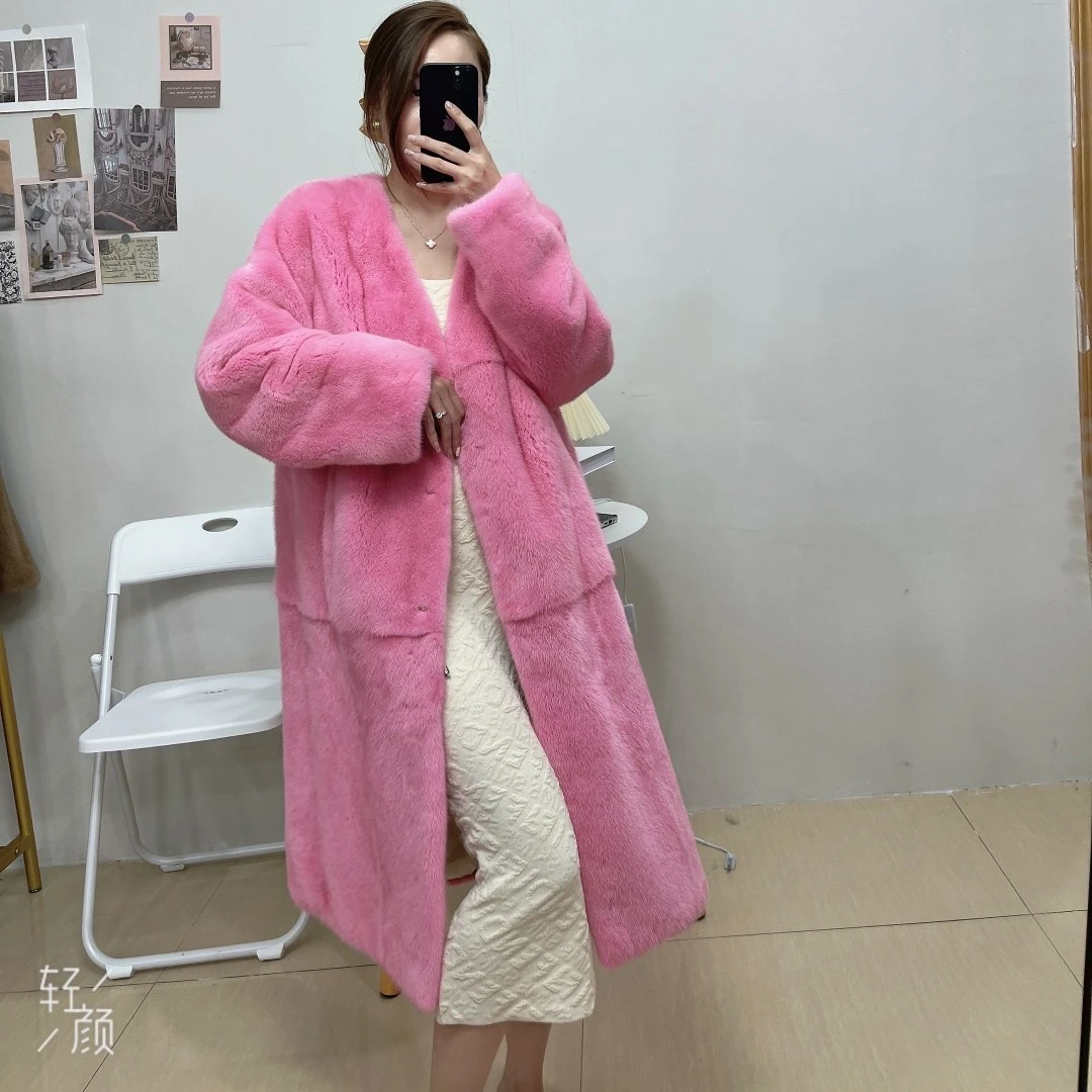 2051粉色秋冬新款 外套女长款  轻奢气质百搭款