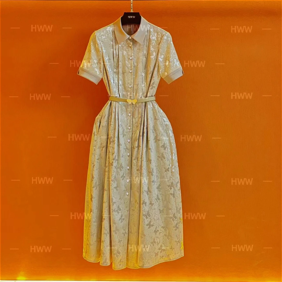 HWW轻奢设计师短袖时尚优雅法式气质大气日常收腰连衣裙女HYW246