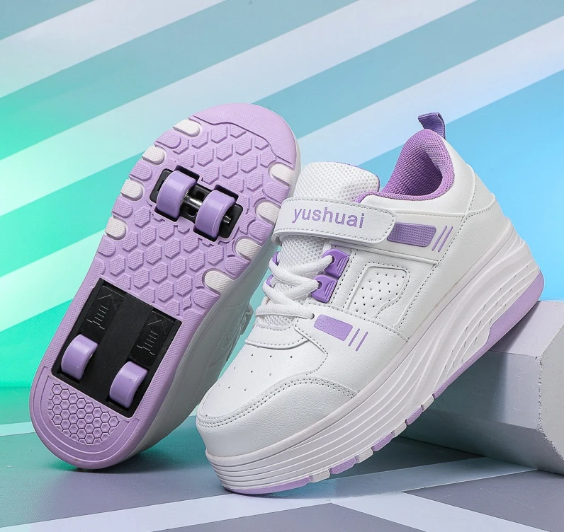 暴走鞋男童女童四季成人爆走鞋双轮鞋带轮子鞋女学生轮滑鞋可收缩