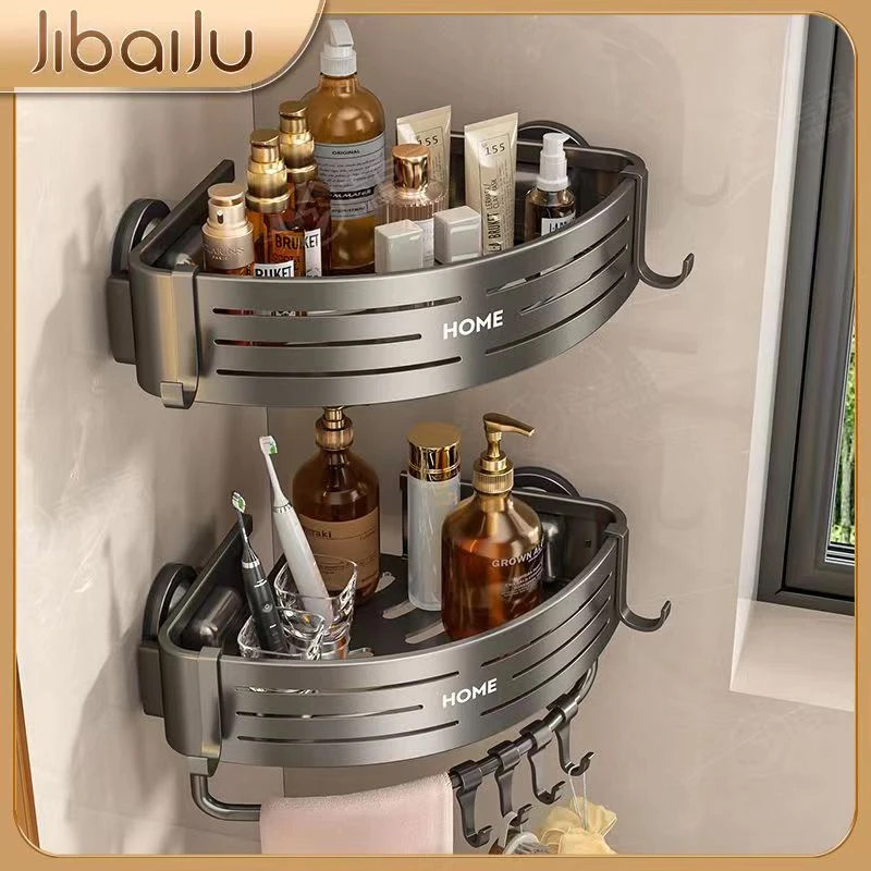 免打孔吸盘置物架子家用卫生间壁挂式洗澡间浴收纳专用浴室双层