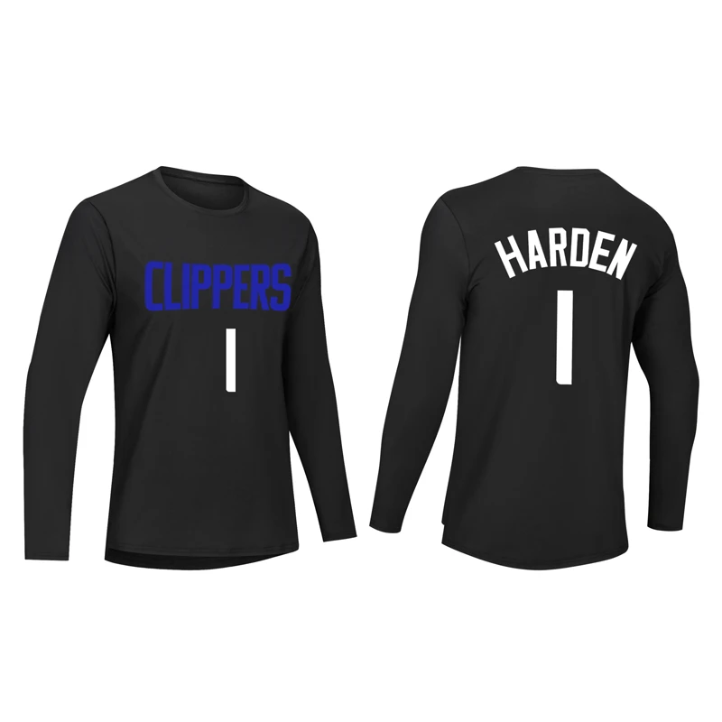 快船球星速干高弹长袖 春秋健身篮球训练 运动圆领印花男女