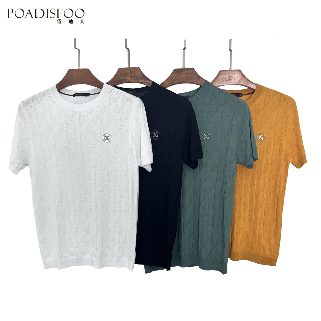 佰迪夫2024新款男款短袖伊力特提花休闲男士透气圆领修身T恤32238