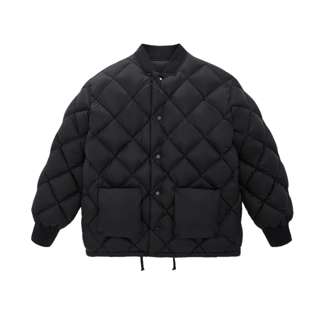 太平鸟男装 潮流日系棒球领棉服黑色棉衣男士保暖冬季B1ABD4V11