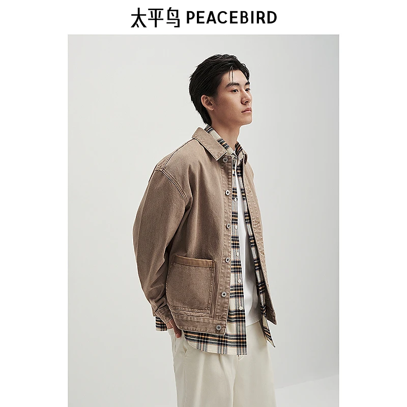 太平鸟男装底特律牛仔夹克春季水洗浅色工装茄克外套BWBJE3194