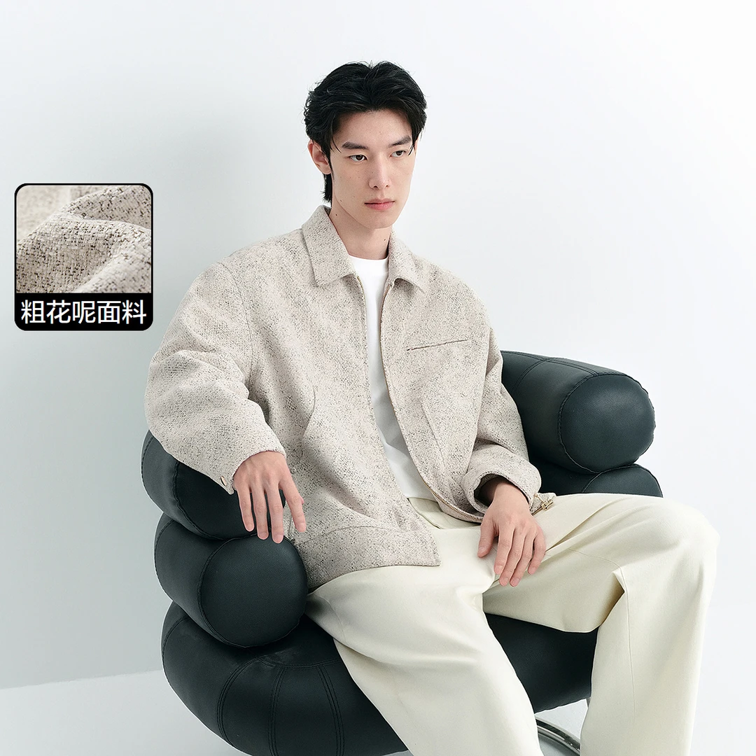 【高智青年】太平鸟男装小香风24春翻领拉链夹克外套BWBCE3113