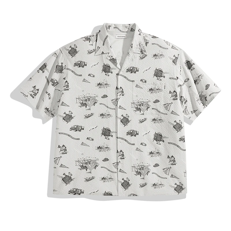 【商场同款】太平鸟男装衬衫夏季满版男生潮流泡泡纱短袖B2CJE2229