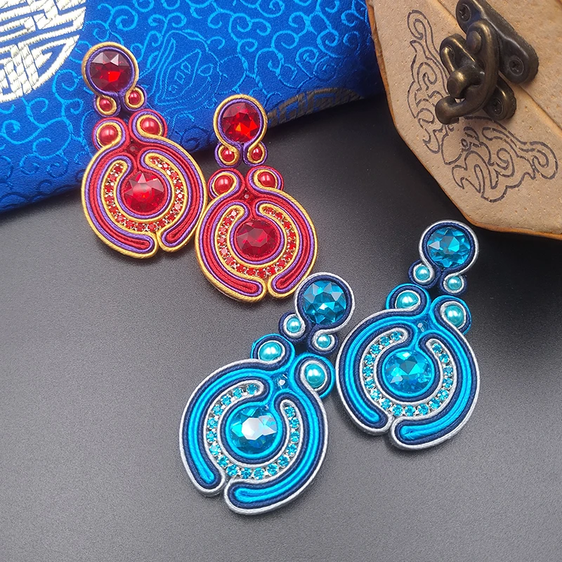 非金属布艺耳饰 原创蒙古元素耳环女银针手工编织高级民族风耳坠