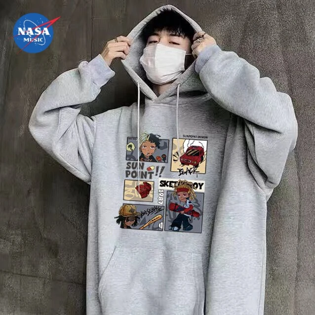 NASA秋季卫衣男韩版潮流学生宽松连帽套头加绒ins外套男士潮牌秋
