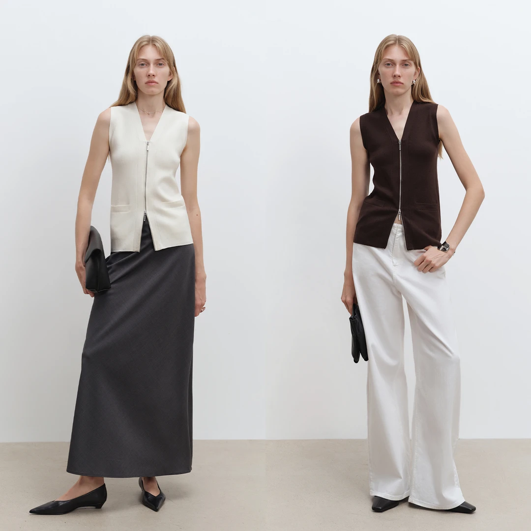 MSBEAST德国扬子云柔亲肤100羊毛 CleanFit风V领双开拉链针织马甲