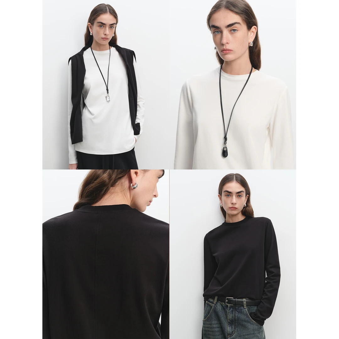 MSBEAST秋冬叠穿刚需 柔绒暖感匹马棉小圆领百搭ROW风长袖打底T恤