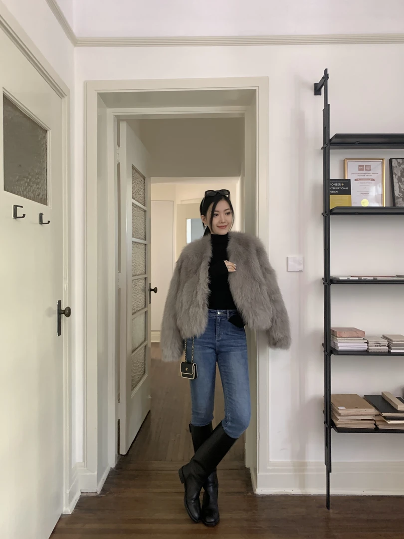 MSBEAST温煦协奏 芬兰进口年轻款狐狸毛腹毛皮草外套女显瘦V领短