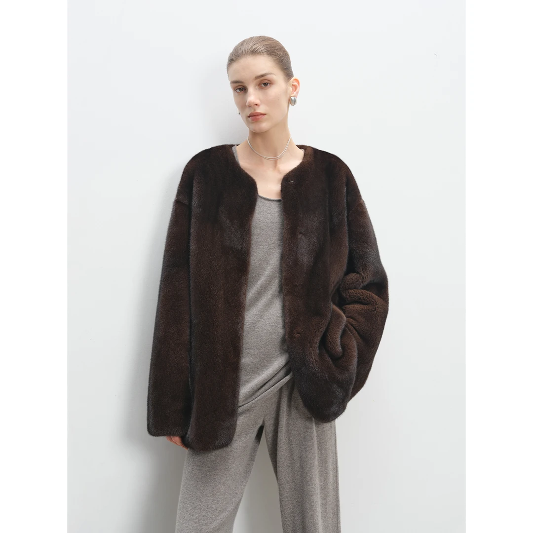 MSBEAST复古优雅 进口紫标圆领松弛感廓形水貂皮草外套丨悦己奇迹