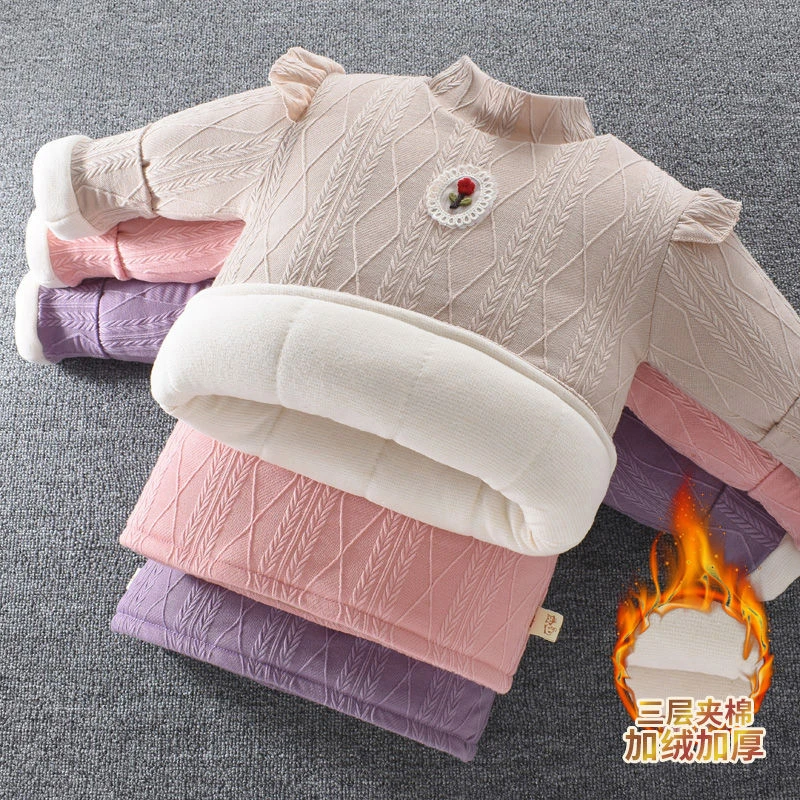 冬季宝宝打底衫冬款加绒加厚儿童女童半高领保暖卫衣打底棉袄