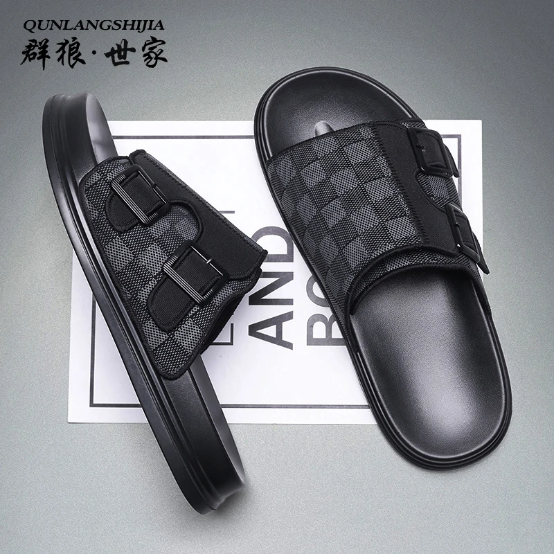 群狼世家2024年夏季新款男士防滑外穿凉拖鞋潮流时尚休闲一字拖男