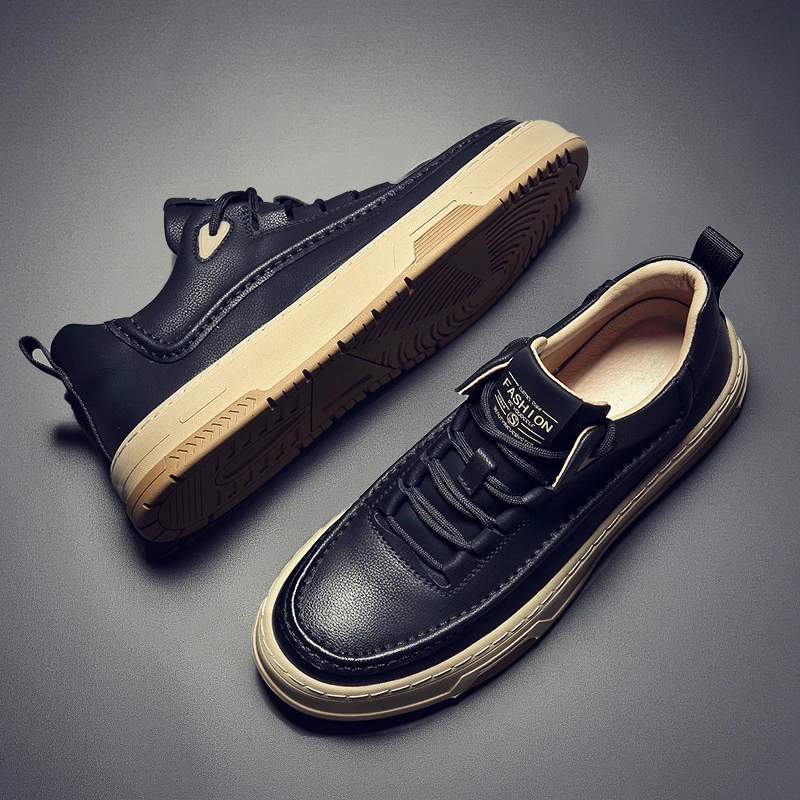 复古休闲鞋男2024秋冬季新款厚底百搭舒适高帮板鞋真皮男款潮鞋