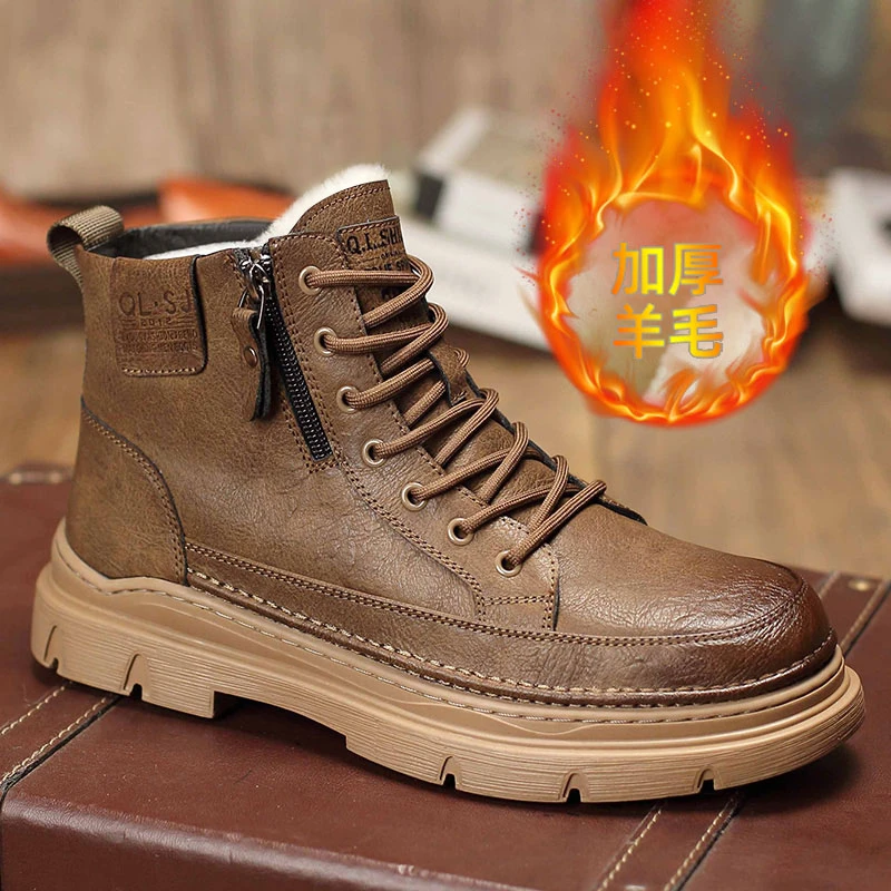 2025新款冬季加绒保暖马丁靴男士靴子百搭中高帮男鞋棉鞋雪地靴
