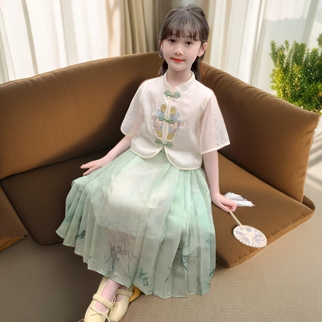 女童夏季马面裙中大童2024新款新中式女童汉服夏款套装儿童国风潮