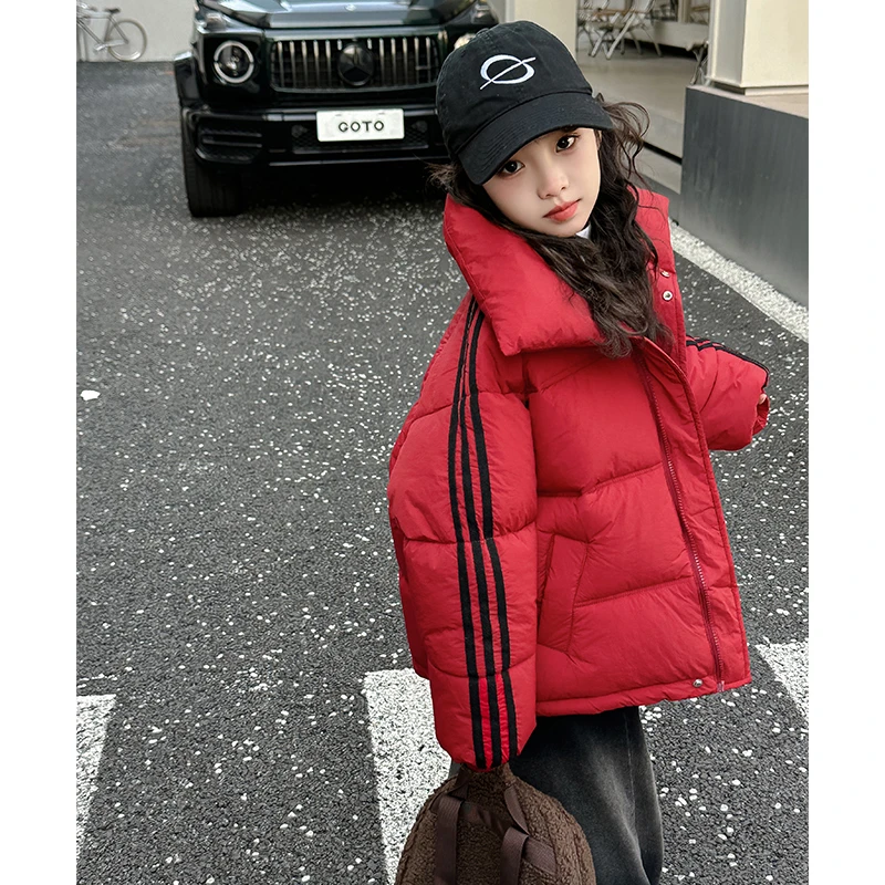 女童棉服外套秋冬款2024新款儿童新年洋气棉衣大童红色过年厚衣服