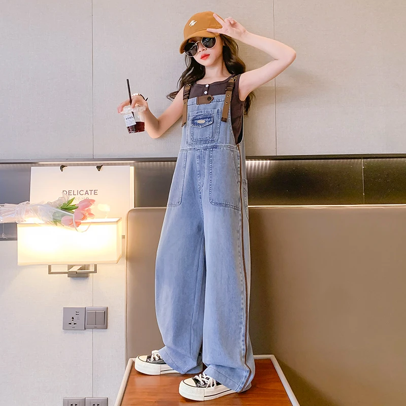 女童夏装牛仔显瘦2024新款洋气时髦大童直筒夏季宽松韩版时尚背带