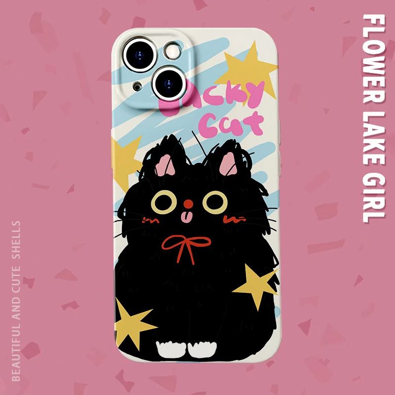 涂鸦黑猫苹果/iPhone12华为mate60不撞壳的手机壳全包菲林硬壳