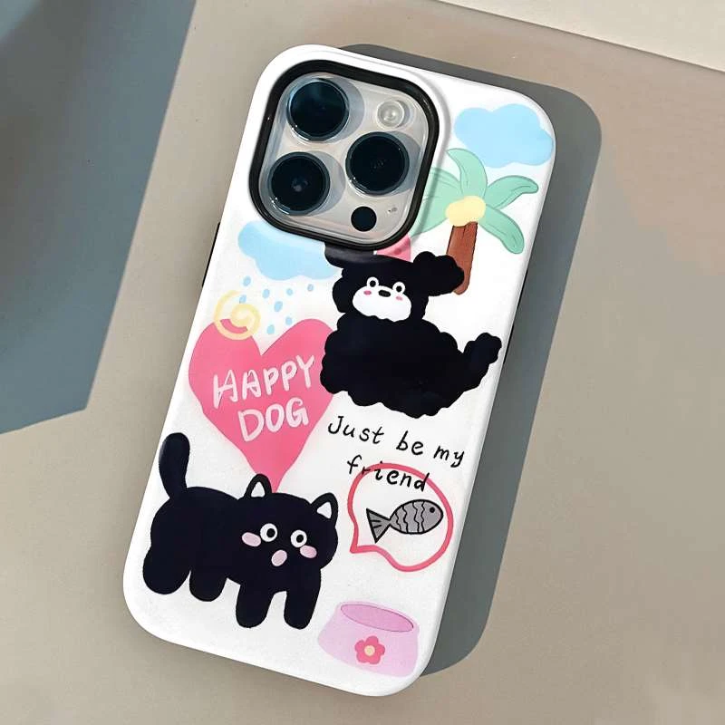 黑猫小狗苹果/iPhoneXS三星S24ULTRA高级感手机壳全包外壳创意