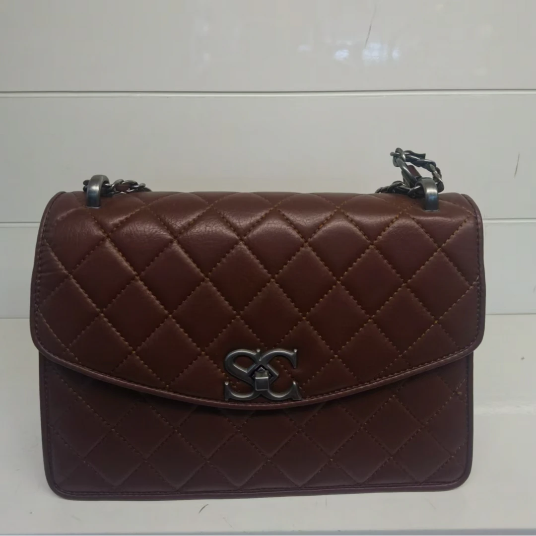 菱格时尚风多隔层大容量女款单肩斜挎包小香风棕色翻盖斜跨包