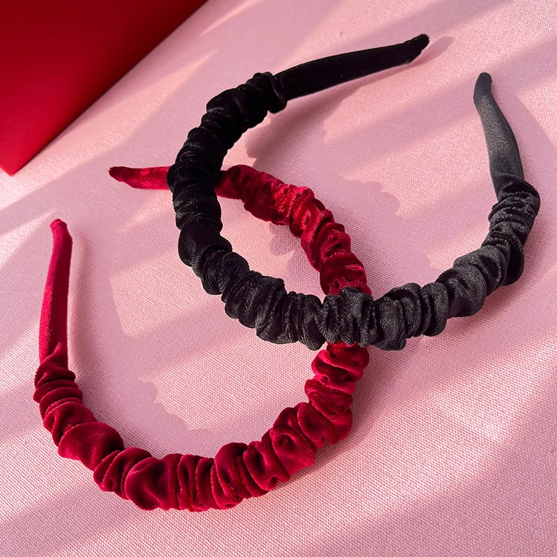 法式复古红色发箍女褶皱防滑压发头箍高颅顶发卡发捆头饰过年发饰