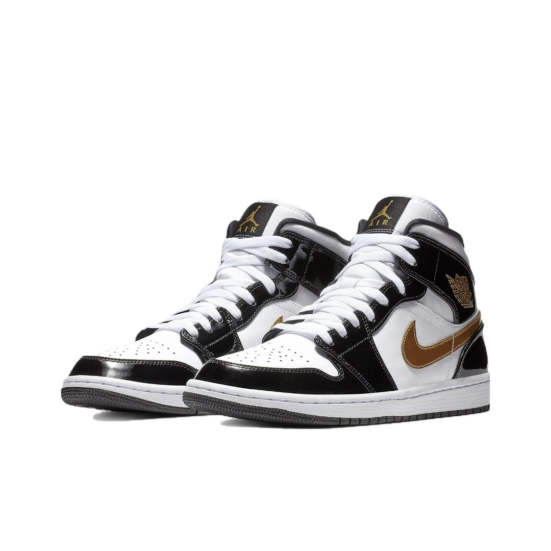 耐克Air Jordan 1 Mid AJ1漆皮黑金23版男鞋运动球鞋 852542-007