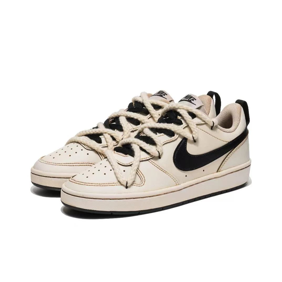 Nike耐克Court low 定制款 咖啡浸染解构双鞋带 黑棕低帮板鞋女款