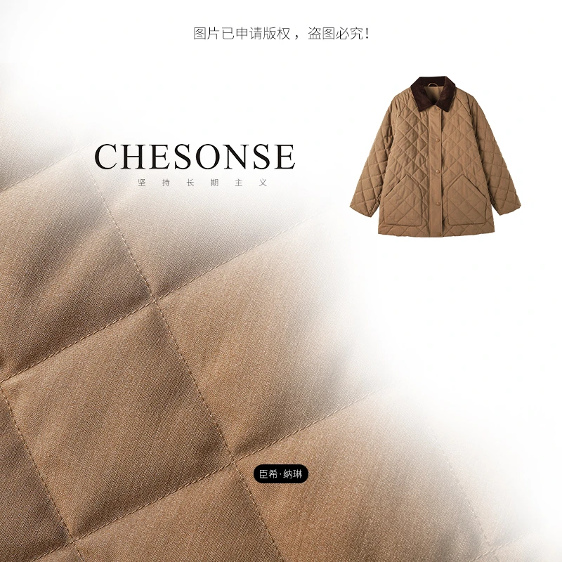 外套女【月下听风】早秋新款羊毛混纺平纹布鹅绒服1061