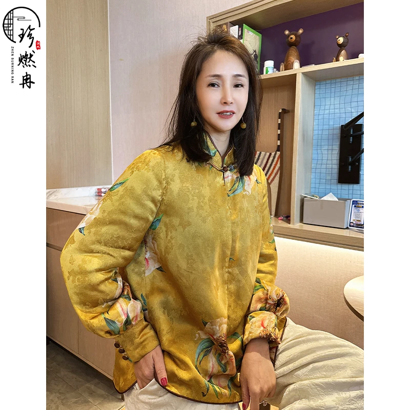 【珍珍国风设计】【金玉良缘】新中式海棠印花薄棉时尚上衣S-10991