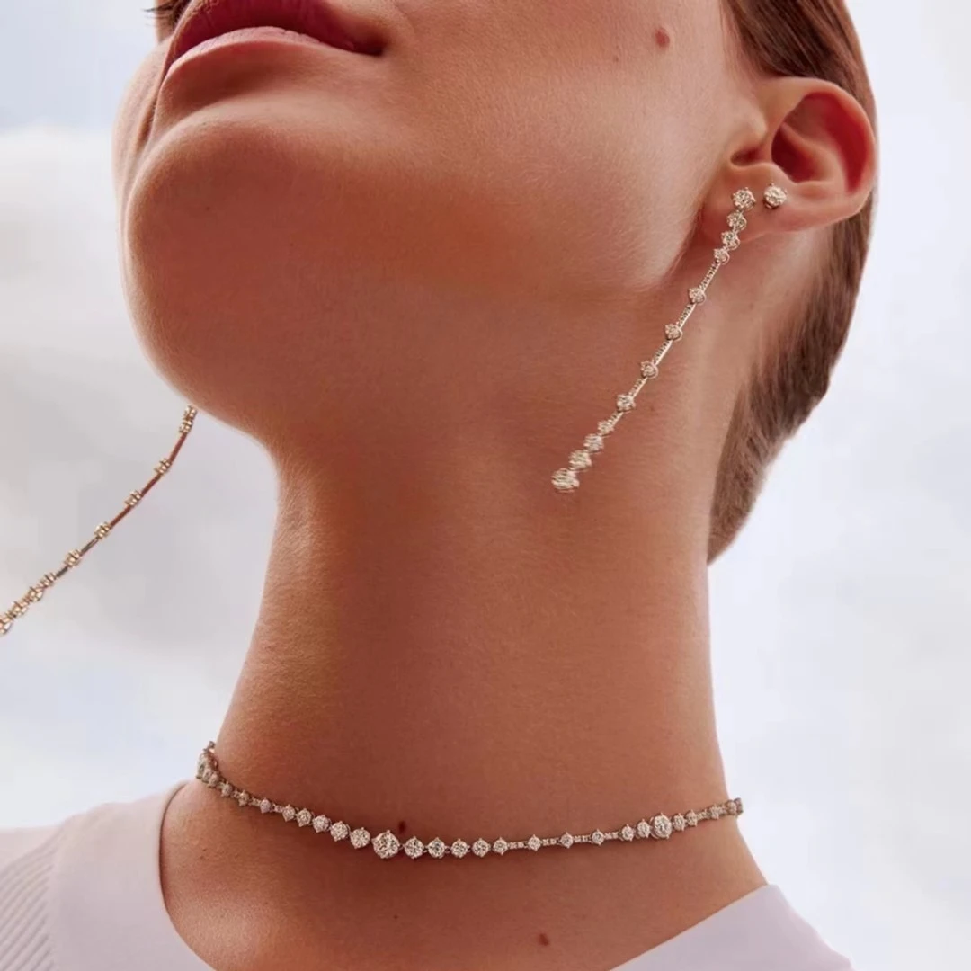 925银合成锆石耳饰 百搭流苏星辰耳坠耳饰轻奢小众耳环FYE-388