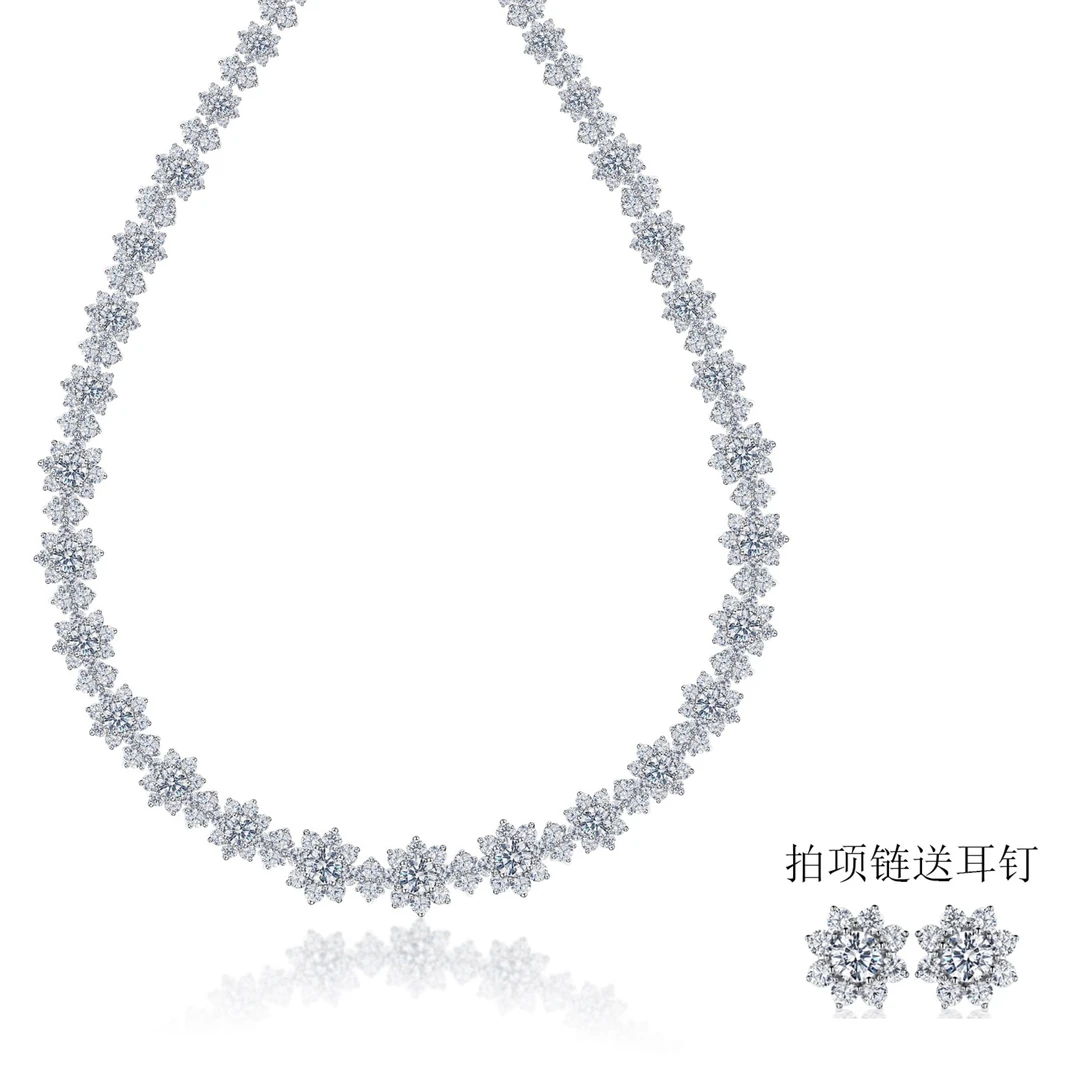 链子925银合成锆石 群花小众简约欧美白色曼舞大套链 FY-XL-1104