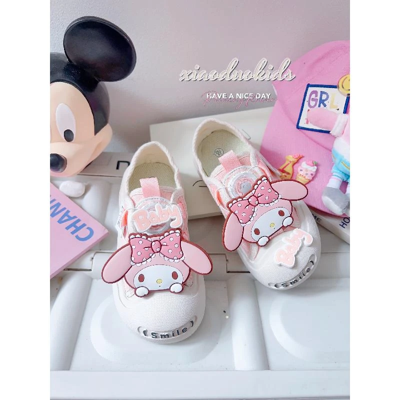 2023秋冬开口笑儿童帆布鞋卡通女童大头鞋旋转大小童粉色板鞋童鞋