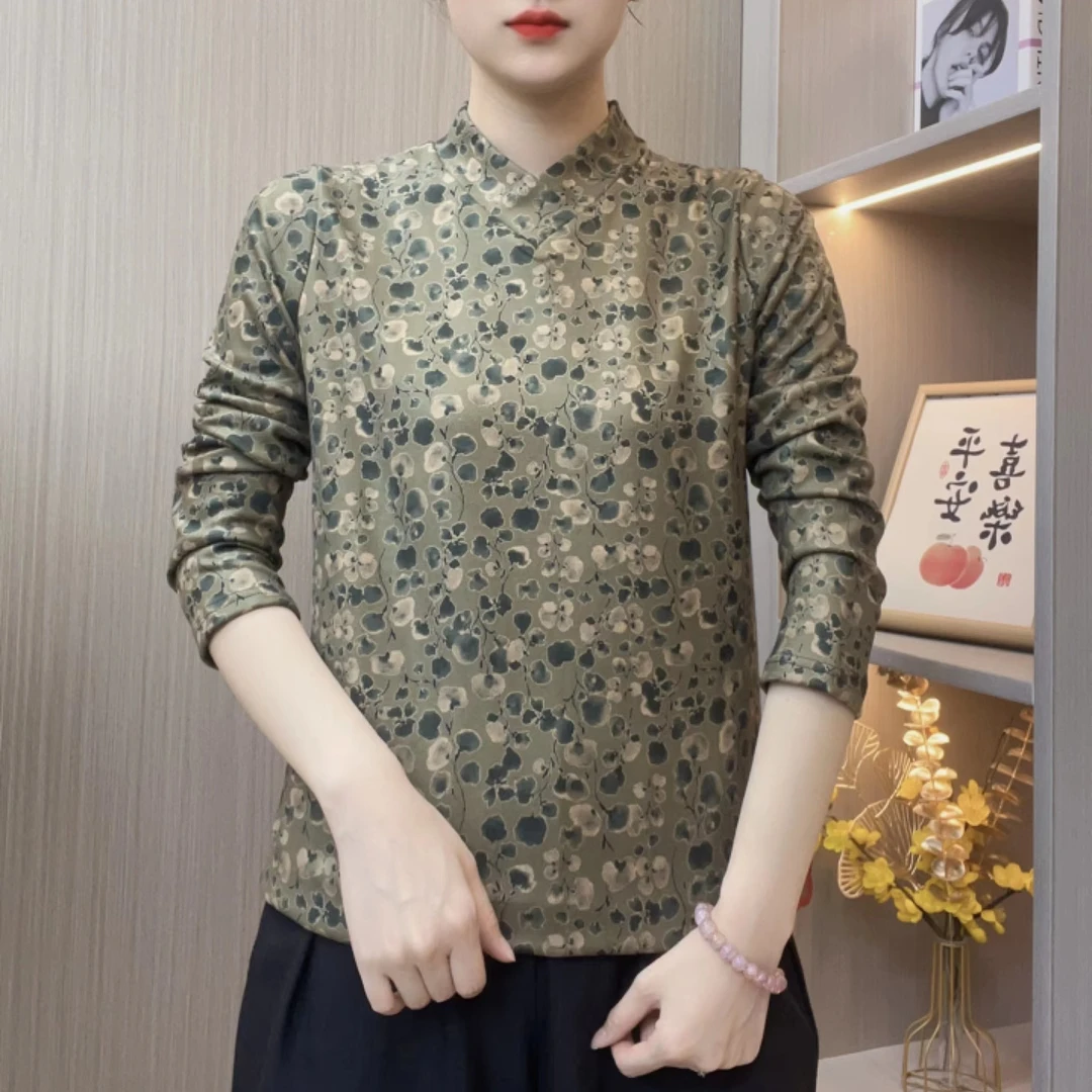 秋季新款女士半高领印花长袖T桖时尚百搭秋冬打底衫