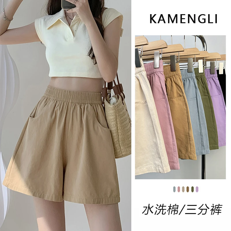 大码女装夏季工装阔腿短裤莫奈花园风胖mm宽松显瘦a字休闲运动裤