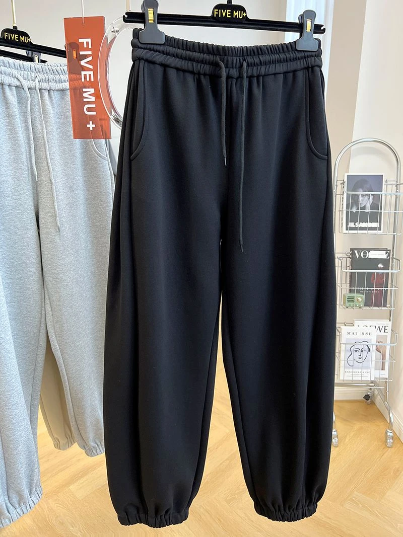 大码300斤加绒加厚哈伦阔腿卫裤女秋冬季新款宽松休闲灯笼束脚裤