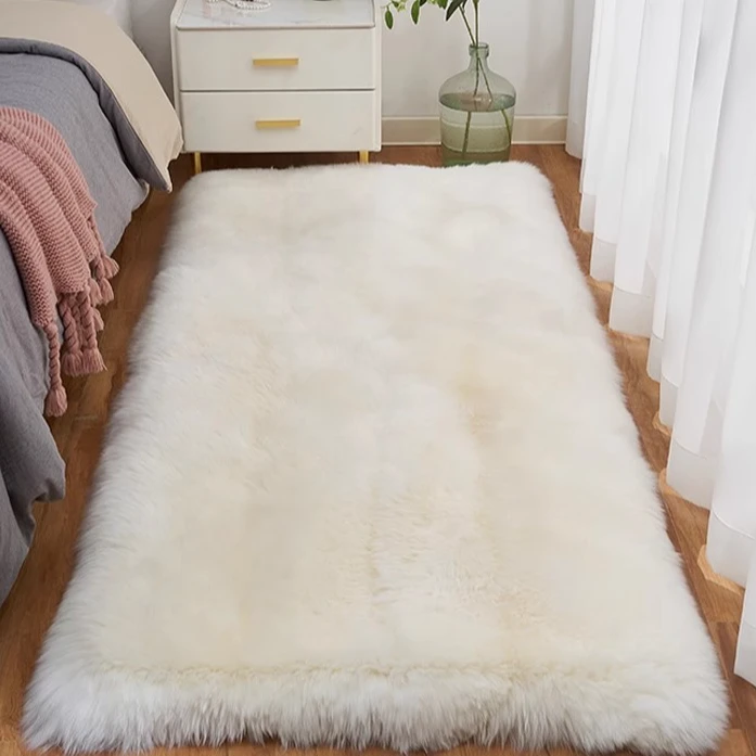 定制简约卧室床边羊毛地毯长方形加厚纯色皮毛一体羊毛垫