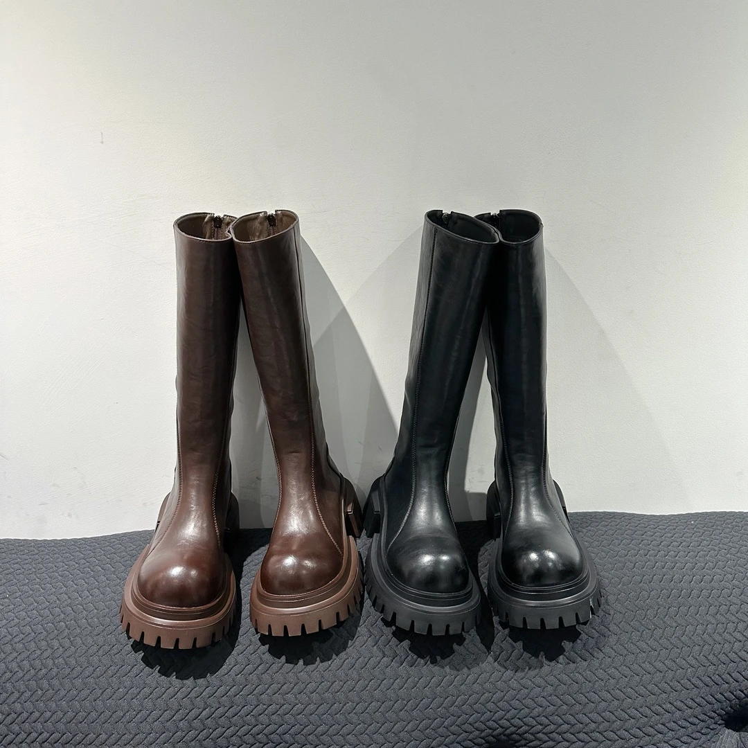 厚底长筒靴2024秋冬新款加绒显瘦骑士靴增高显瘦厚拉链大头靴女潮