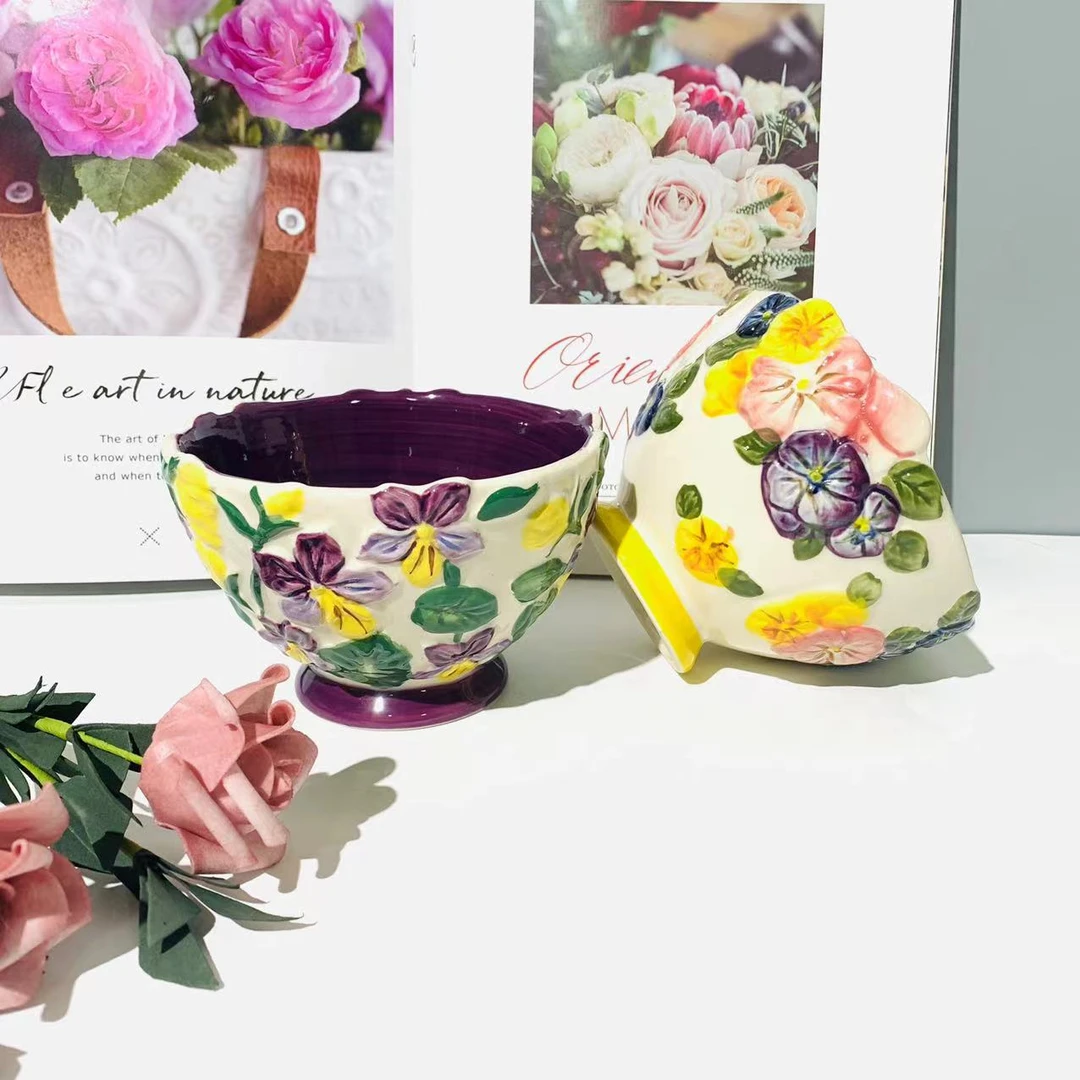 鸢尾花米饭碗5英寸+富雅人生米饭碗  5英寸陶瓷高脚水果碗