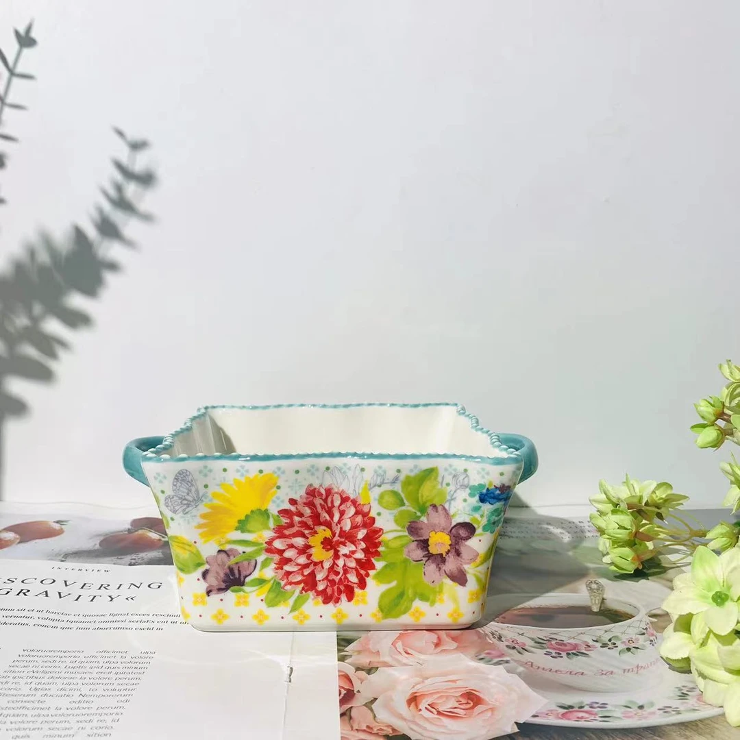 美国先锋-7.5寸花边珠点四方双耳汤碗1个装