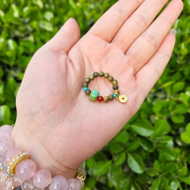 非金属木质戒指 绿檀多宝财财弹力指环